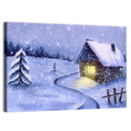 Snowy Log Cabin Night Wall Art