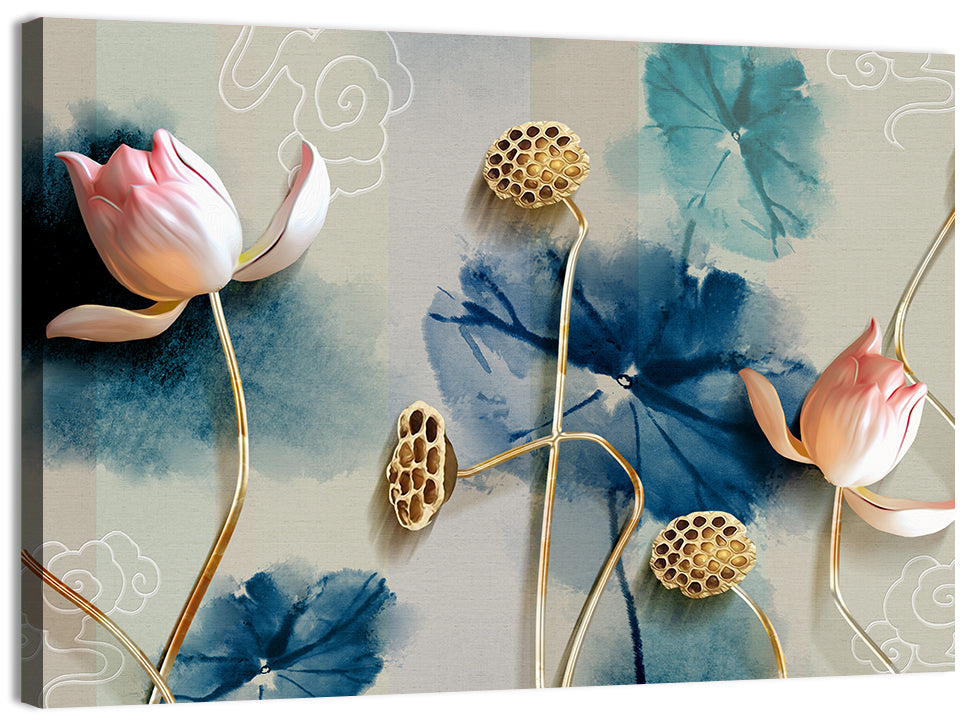 Blue Lotus Botanical Backdrop Wall Art