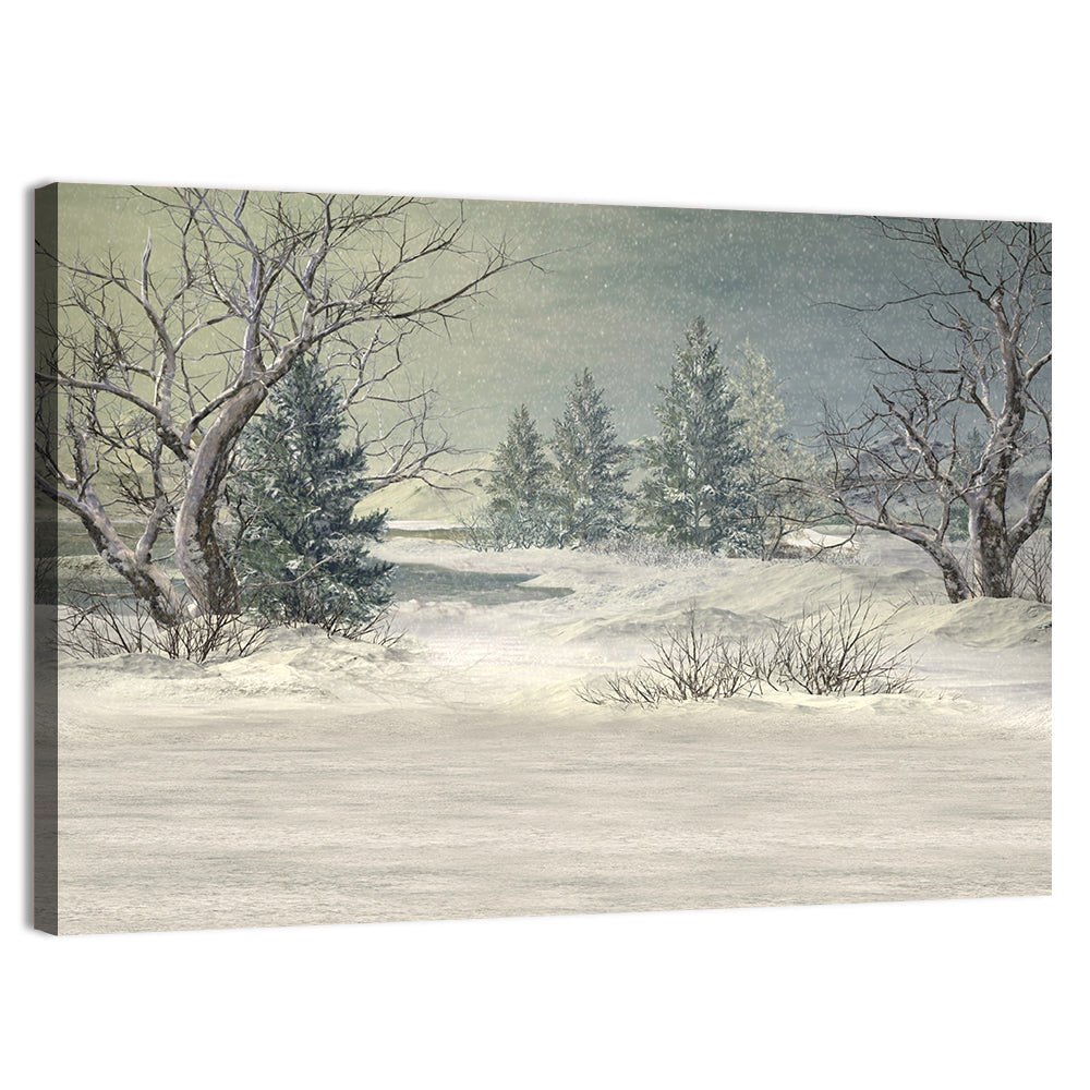 Snowy Forest with Frozen Pond Wall Art