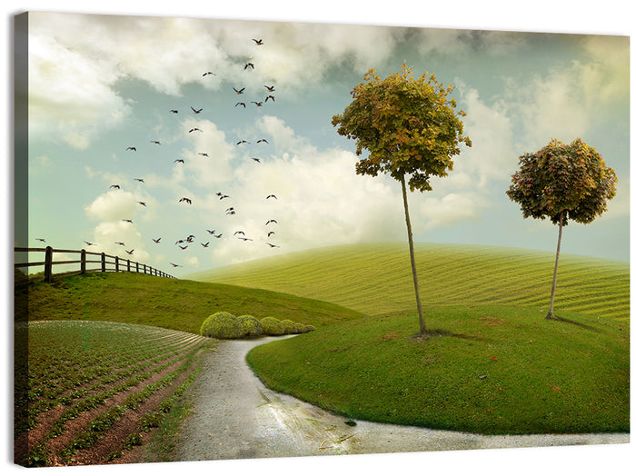 Serene Green Hills Pathscape Wall Art as a canvas print