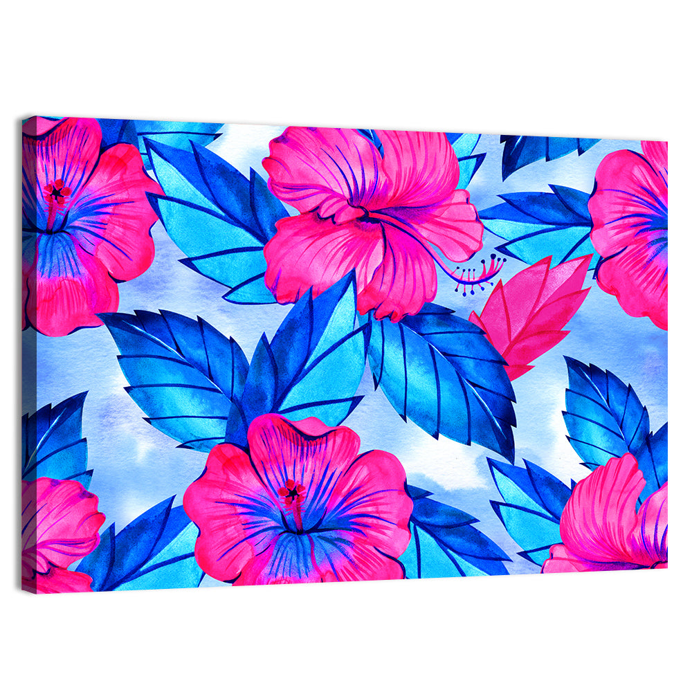 Tropical Hibiscus Pattern Wall Art, canvas print, landscape