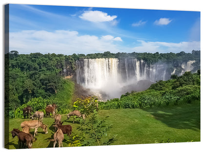 Kalandula Falls and Grazing Donkeys Wall Art