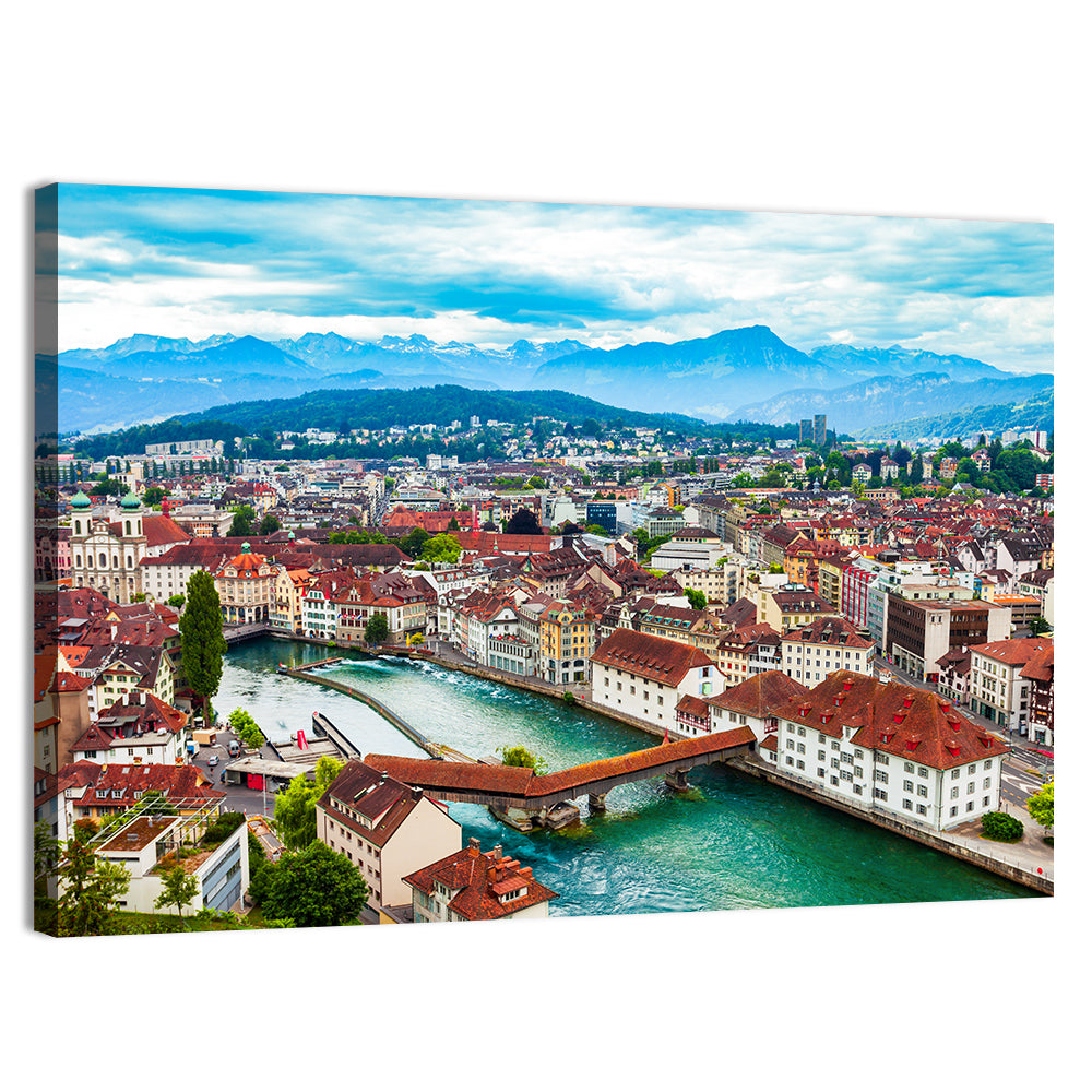 Lucerne Chapel Bridge View Wall Art, canvas print, landscape