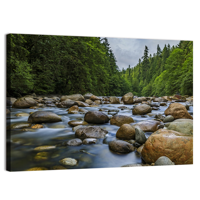 Lynn Canyon Riverbed Forest Wall Art as a canvas print