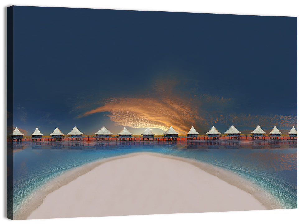 Overwater Bungalows at Golden Dusk Wall Art