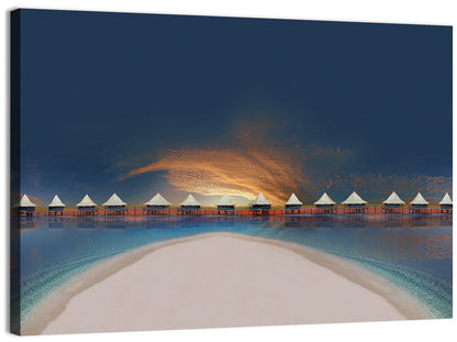 Overwater Bungalows at Golden Dusk Wall Art