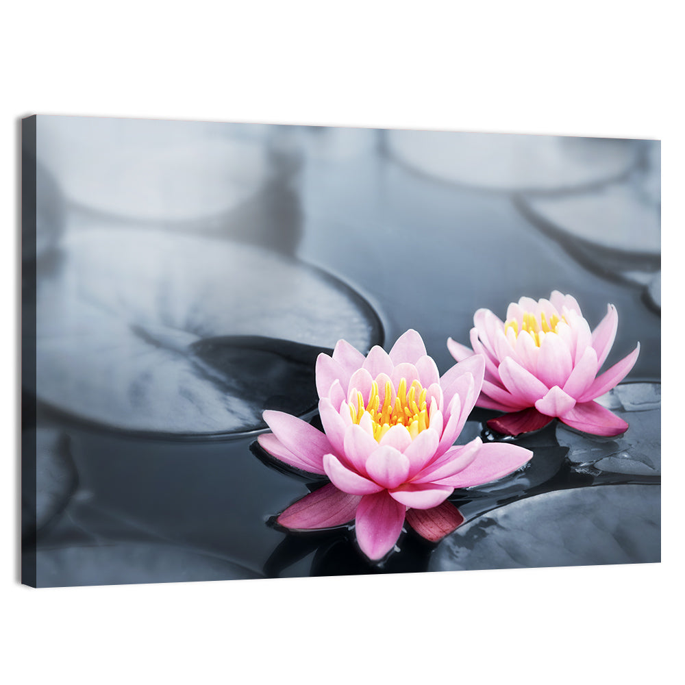 Pink Water Lilies Wall Art, canvas print, landscape