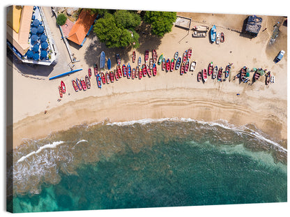 Aerial Tarrafal Beach Fishing Boats Wall Art