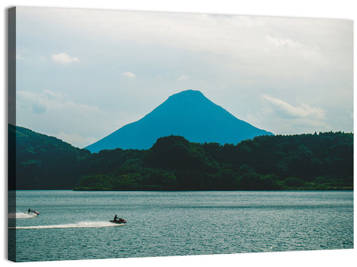 Kaimon Dake Over Lake Ikeda Wall Art as a canvas print