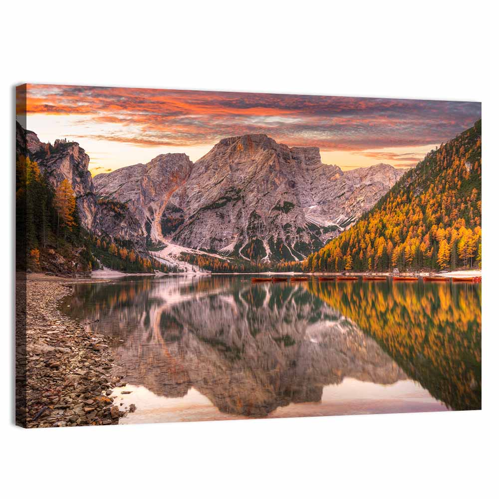 Lago Di Braies Sunset Reflection Wall Art