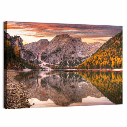 Lago Di Braies Sunset Reflection Wall Art