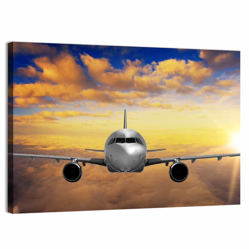 Airplane Takeoff at Sunset Wall Art
