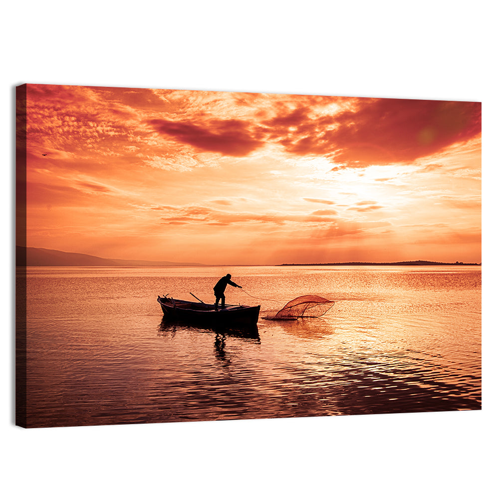 Uluabat Lake Fisherman at Dusk Wall Art