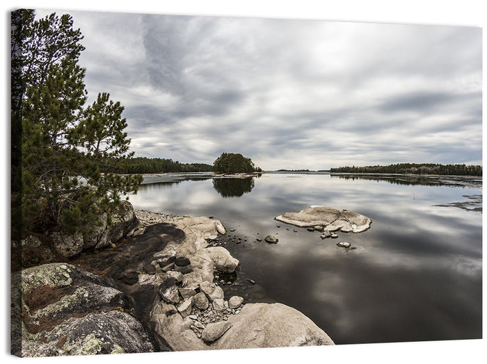 Voyageurs Pine Island Reflection Wall Art as a canvas print
