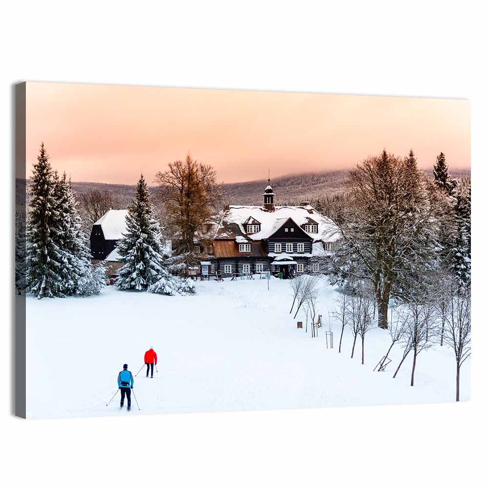 Samalova Cottage Winter Scene Wall Art, canvas print, landscape