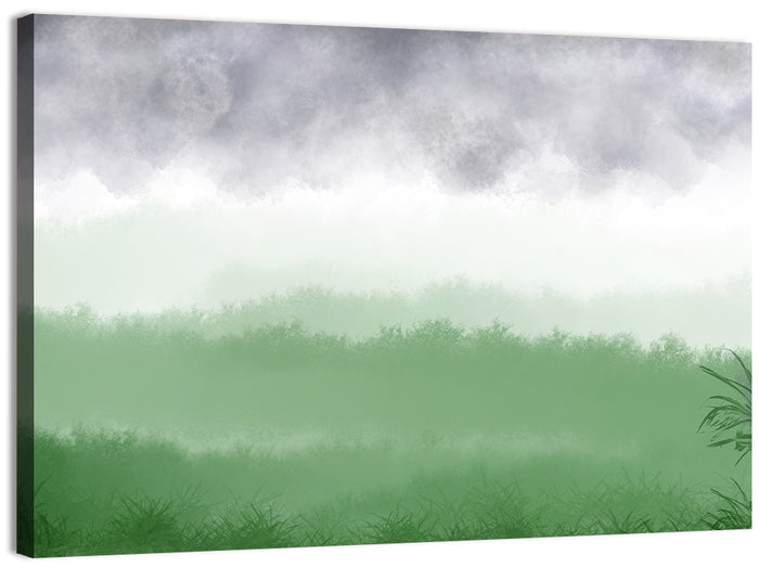Misty Green Fields Wall Art as a canvas print