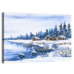 Snowy Village by Frozen Lake Wall Art