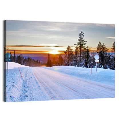 Snowy Road at Sunset Wall Art