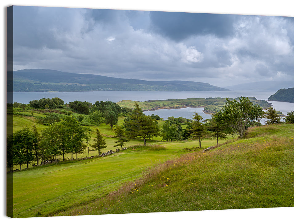 Tobermory Bay Coastal Hill Wall Art, canvas print, landscape