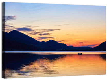 Lake Fuschl Sunset with Boat Wall Art