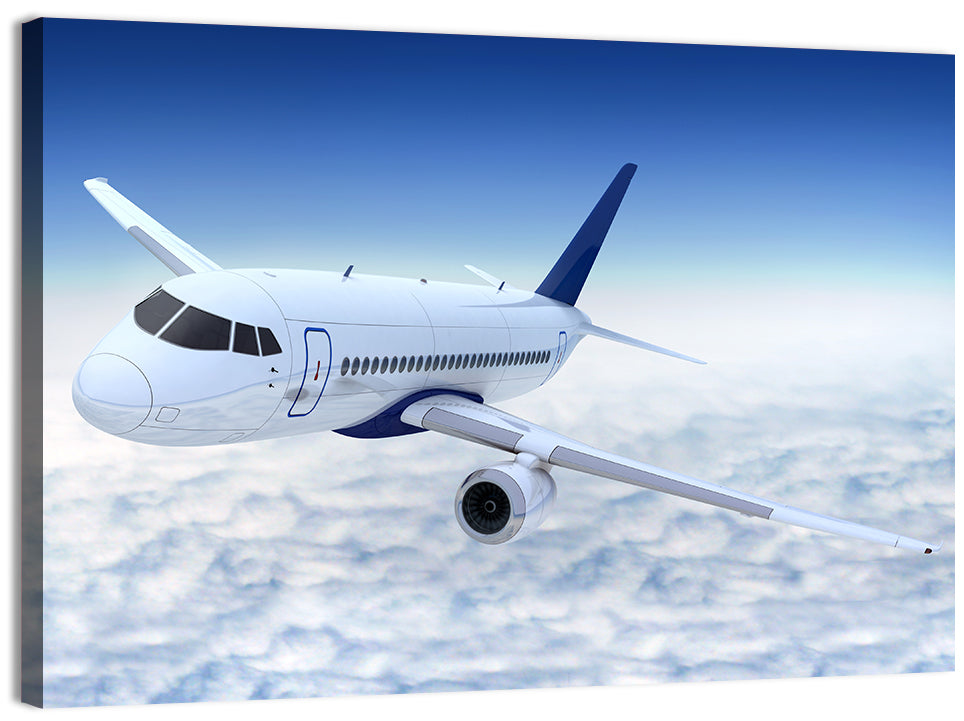 Commercial Jet Above Clouds Wall Art, canvas print, landscape