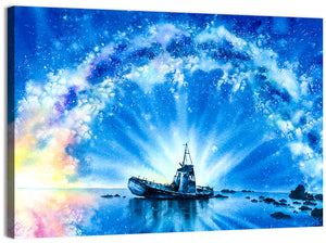 Ship With Milky Way Wall Art