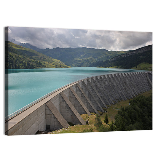 Curved Dam on Turquoise Lake Wall Art