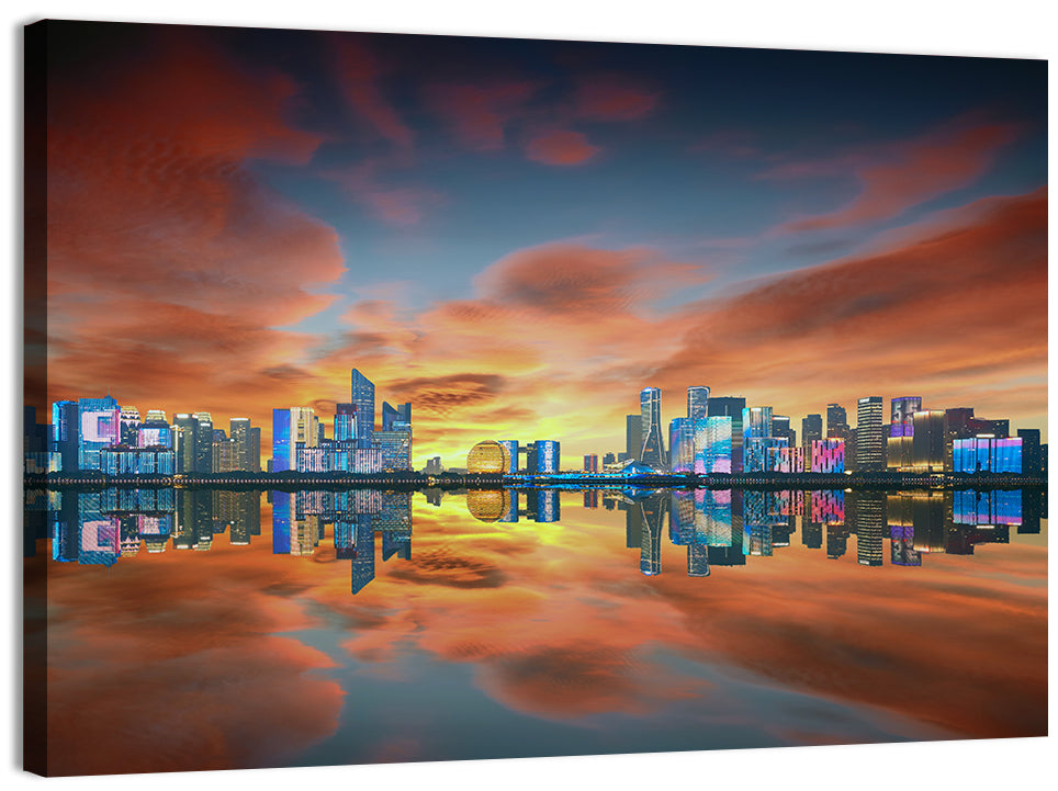 Hangzhou Golden Sphere Skyline at Dusk Wall Art, canvas print, landscape