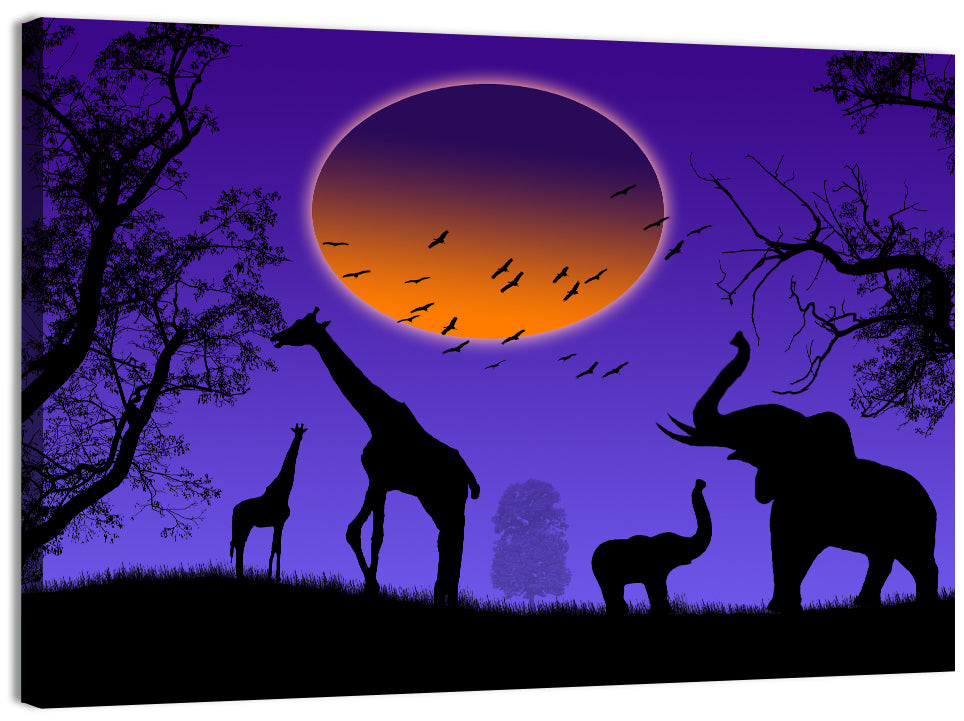 Sunset Savannah Silhouette Wall Art, canvas print, landscape