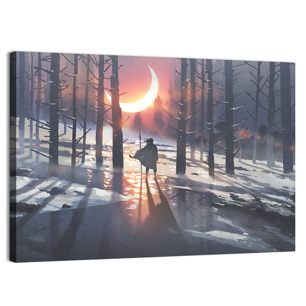 Lone Traveler in Winter Forest Wall Art, canvas print, landscape