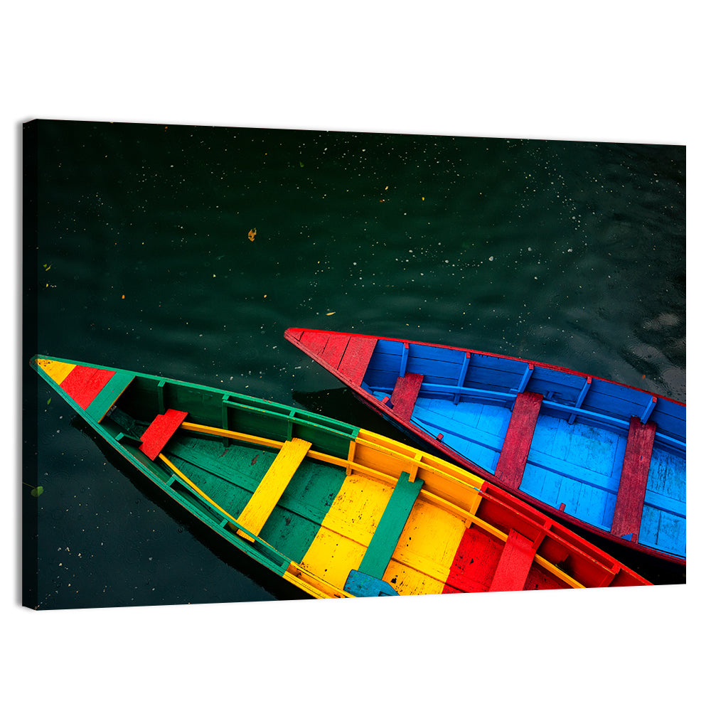 Two Colorful Boats Over Rippling Water Wall Art