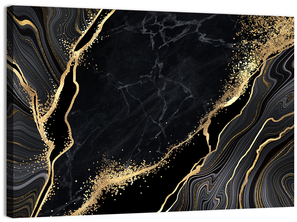 Gold Glitter Black Marble Abstract Wall Art