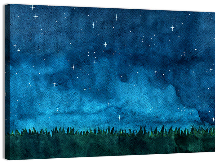 Starry Meadow Nightscape Wall Art as a canvas print