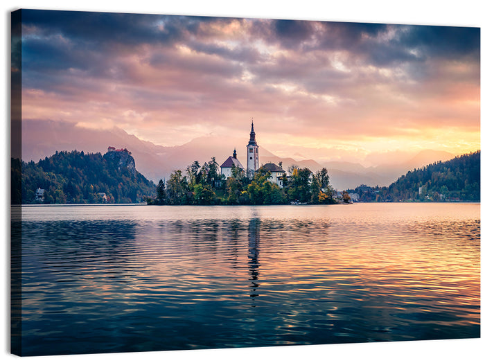 Golden Hour at Bled Island Wall Art as a canvas print