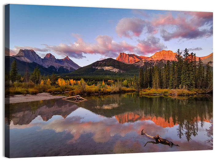 Three Sisters Mountains Wall Art as a canvas print