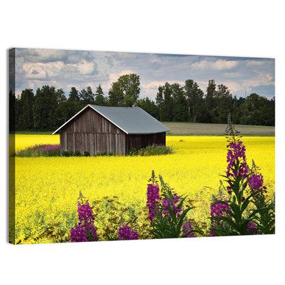 Finnish Barn in Yellow Field Wall Art