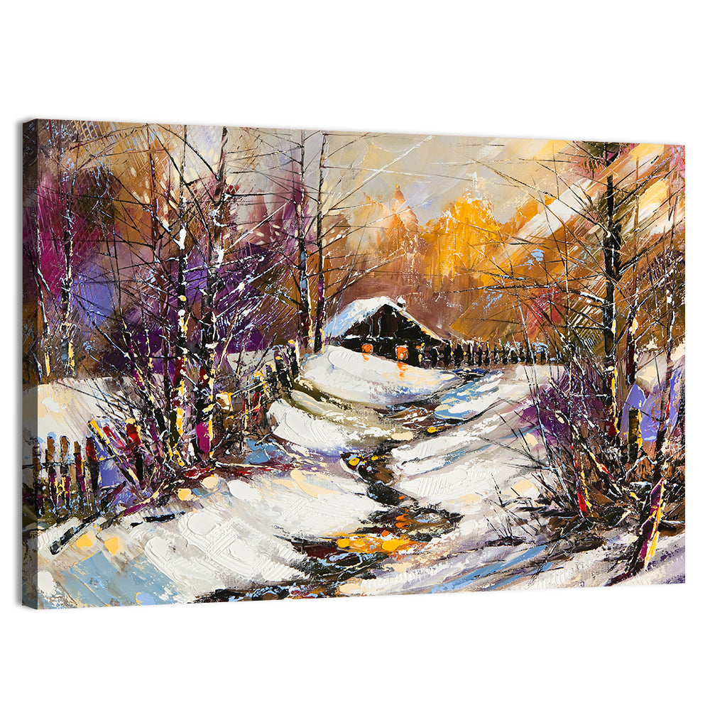 Snowy Path to Cabin Wall Art, canvas print, landscape