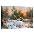 Winter Forest Path with Cabin Wall Art