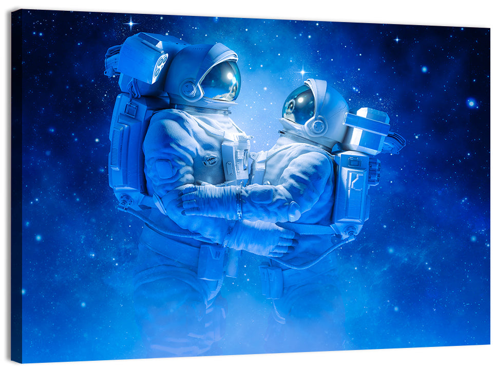 Astronaut Couple in Space Wall Art, canvas print, landscape