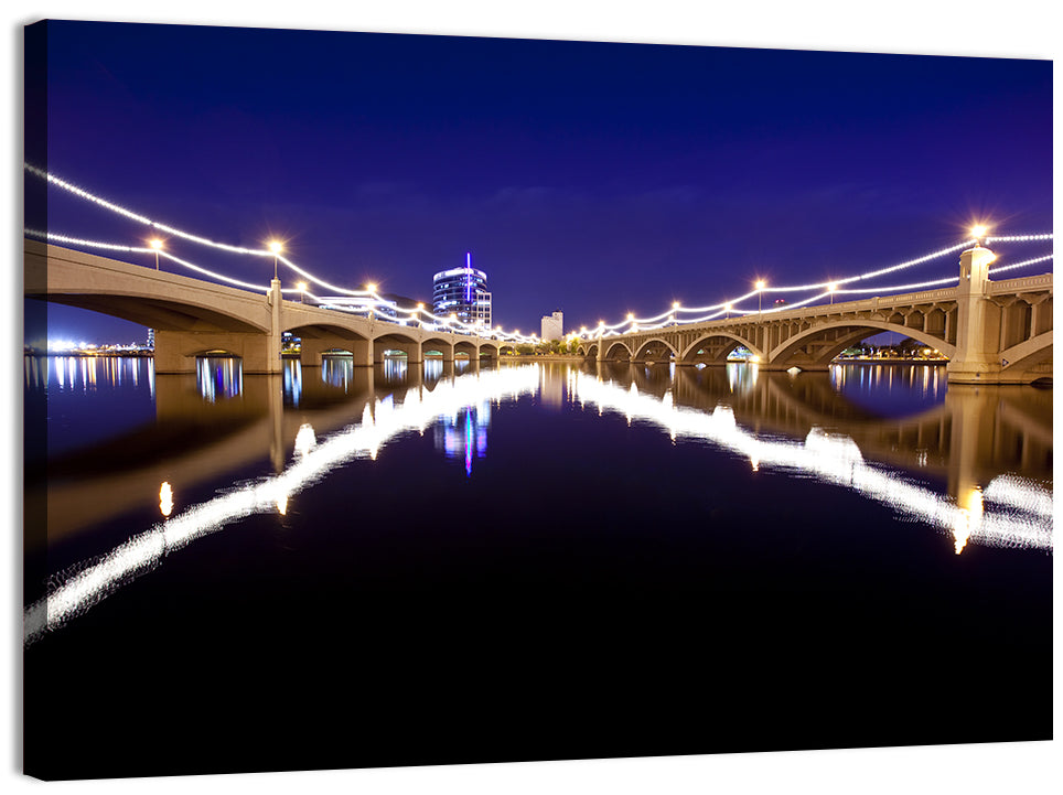 Mill Avenue Bridge Night Reflections Wall Art, canvas print, landscape