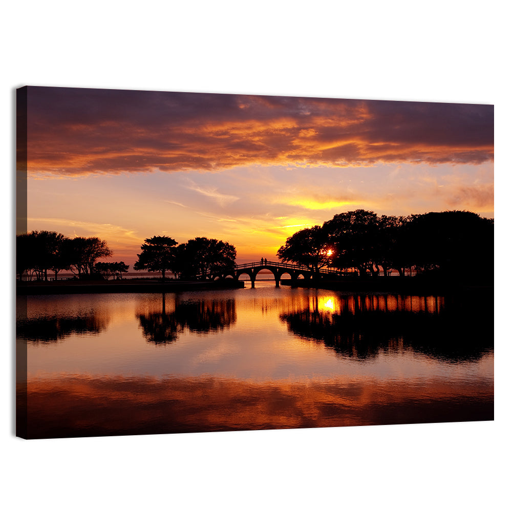Tranquility Bridge at Sunset Wall Art