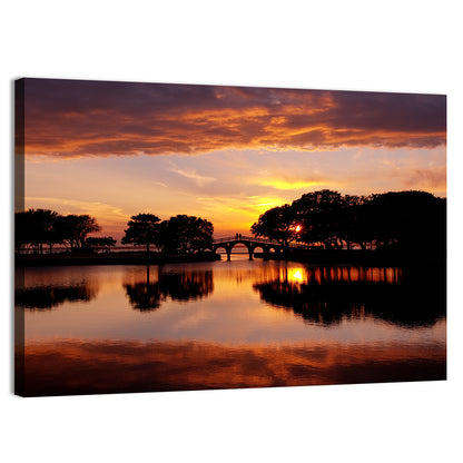Tranquility Bridge at Sunset Wall Art