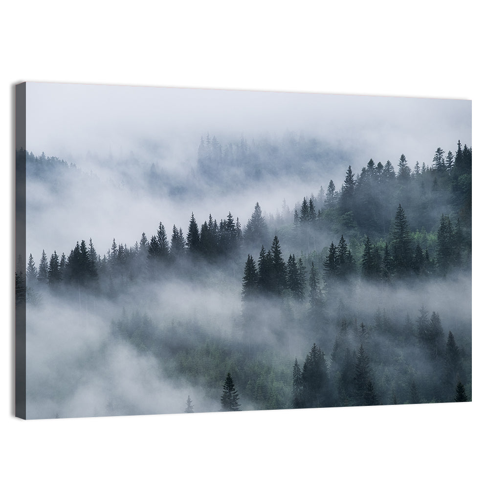 Foggy Mountains Forest Wall Art