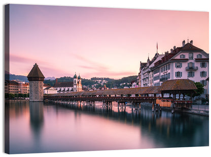 Lucerne Chapel Bridge at Dusk Wall Art
