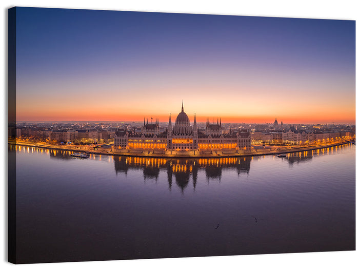 Hungarian Parliament at Dusk Wall Art as a canvas print