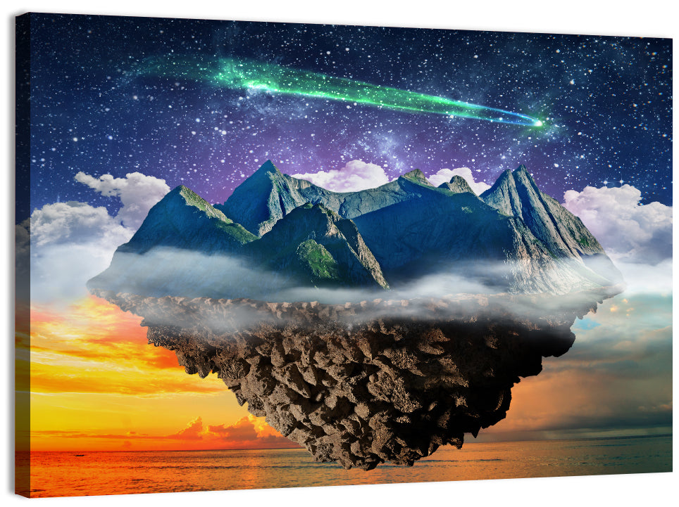 Starry Floating Mountain Island Wall Art