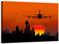 Approaching Jet Over Sunset Skyline Wall Art