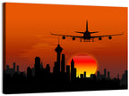 Approaching Jet Over Sunset Skyline Wall Art