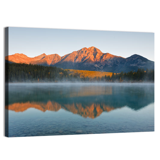 Patricia Lake and Mount Pyramid at Golden Hour Wall Art