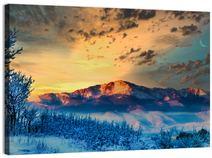 Pikes Peak Golden Sunset Wall Art as a canvas print